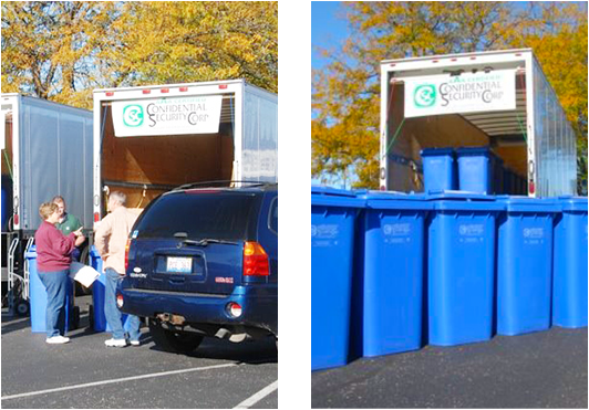 Shred events - Our Truck with customers and shredding containers